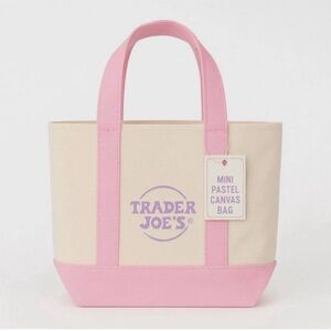 Trader Joe's Mini Canvas Tote in Pink & Cream